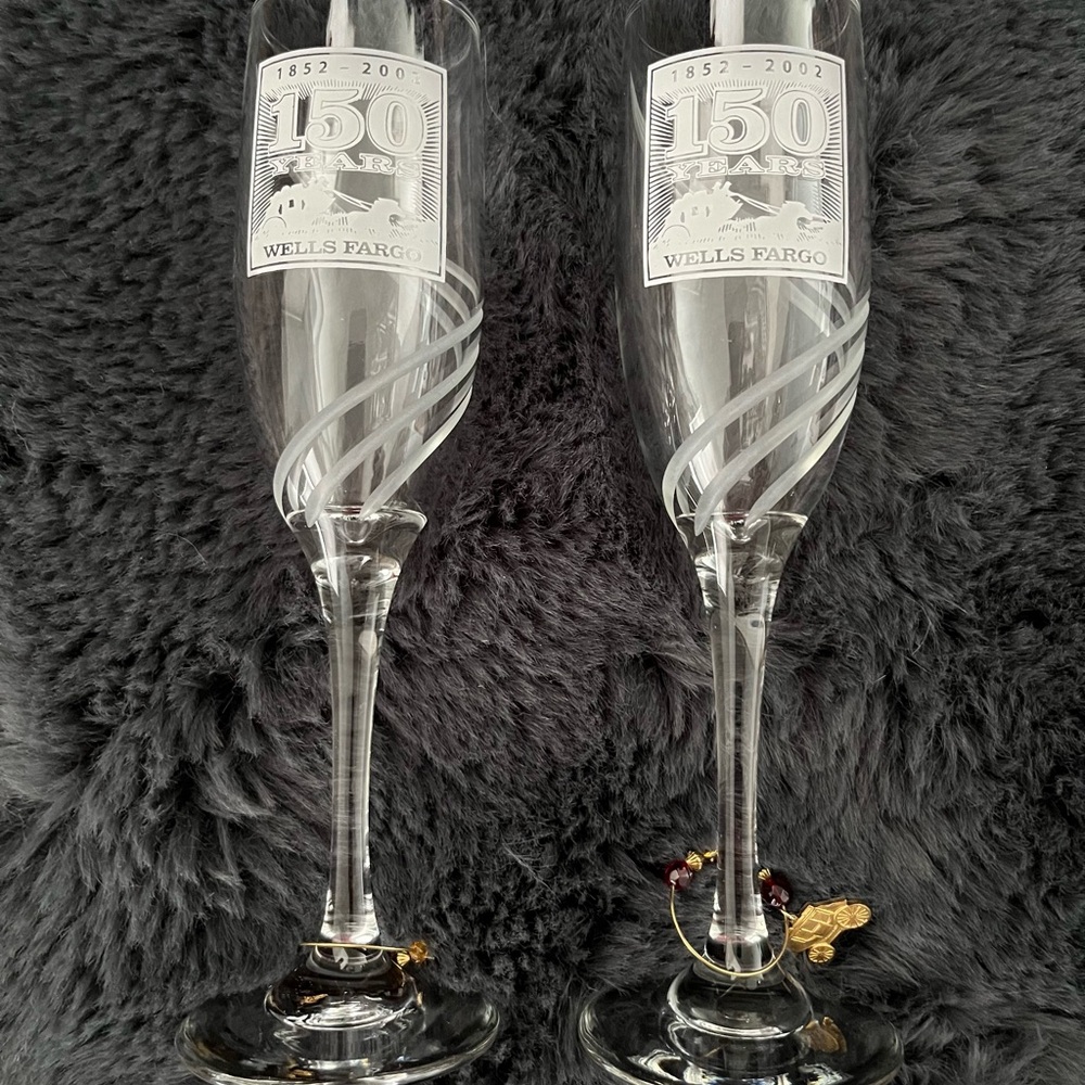 Wells Fargo 150th Anniversary Etched Champagne Flutes - Set of 2